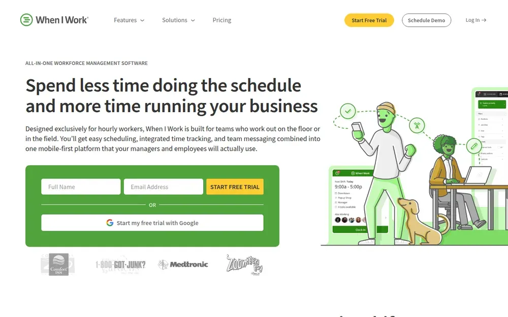When I Work — Staff scheduling for hourly teams: build the rota, let staff swap shifts from their phones and send the hours to payroll.